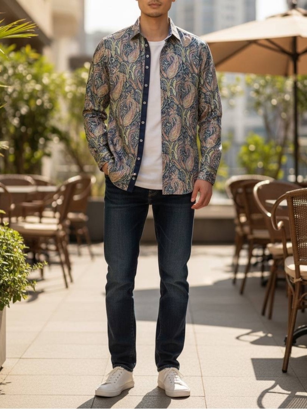 Pierre Cardin Multicolor Paisley Casual Button-Down Shirt